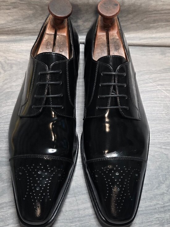 Giovacchini Black Cap Toe Oxford Men\'s Brogue Dress Shoe Made in Italy Size 10.5 main image 10